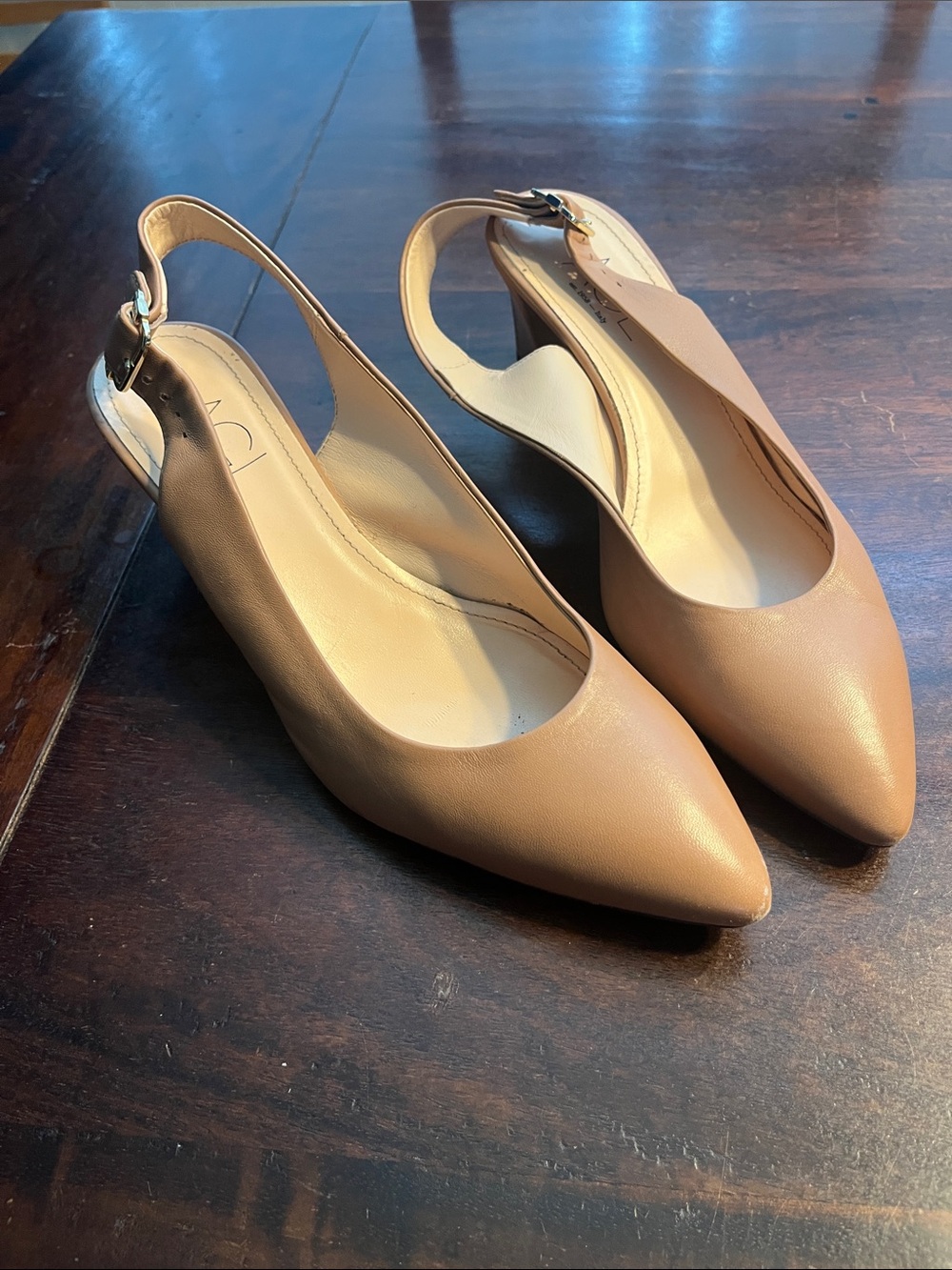 Agl Nude Pointed-Toe Slingback Heels